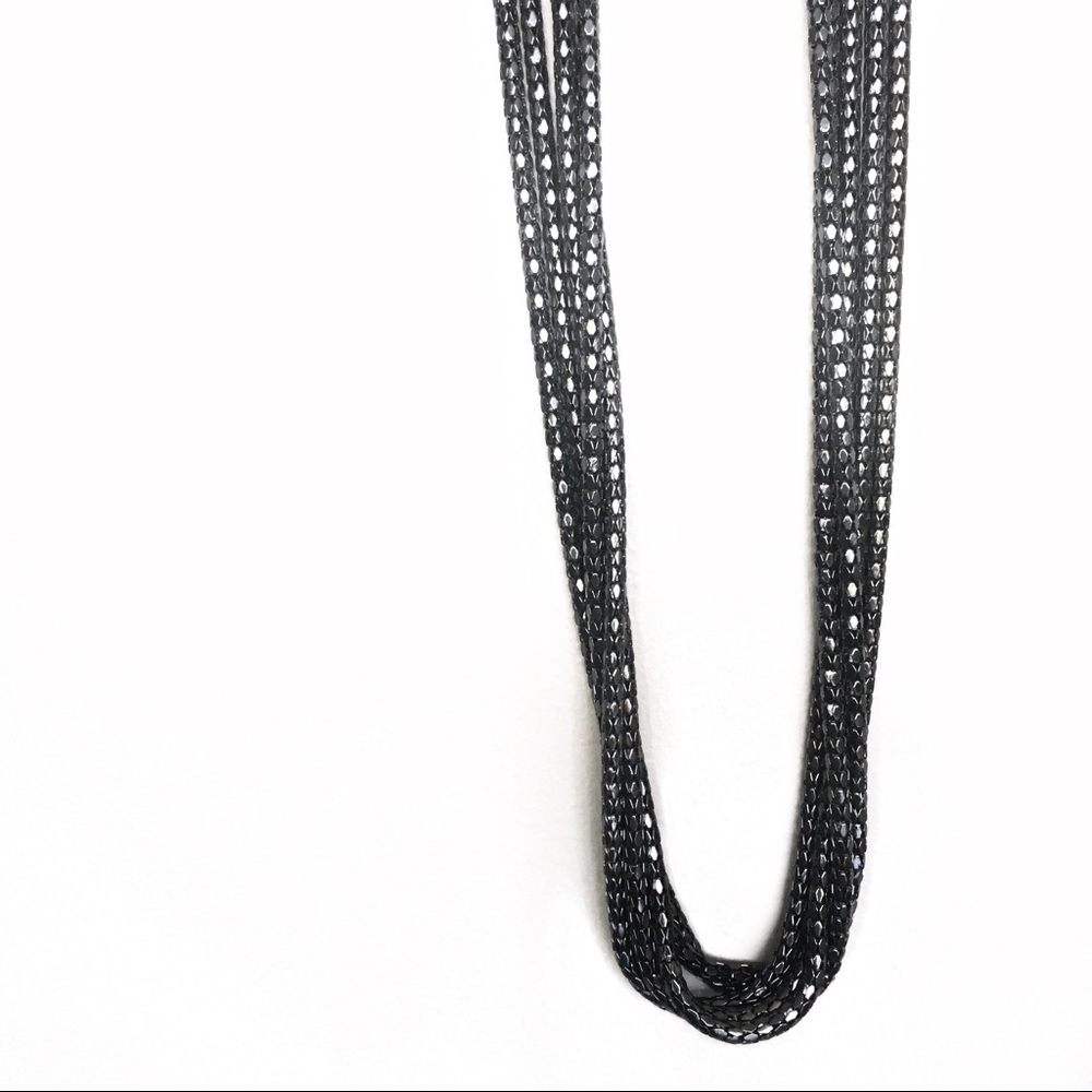 Gunmetal Silver Multi-Strand Snake Chain Necklace